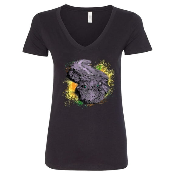 Inktastic Colorful Lurking Gator Women's V-Neck T-Shirt