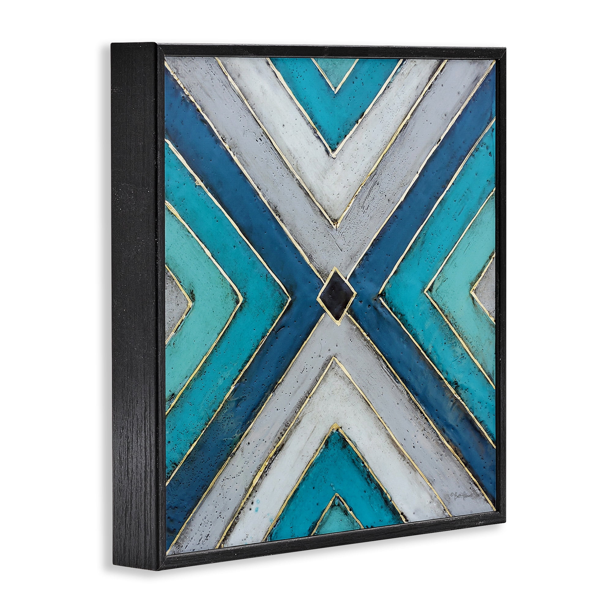 Stupell Industries Geometric Blue Symmetrical Design Abstract Photography Black Framed Art Print Wall Art, 17 x 17
