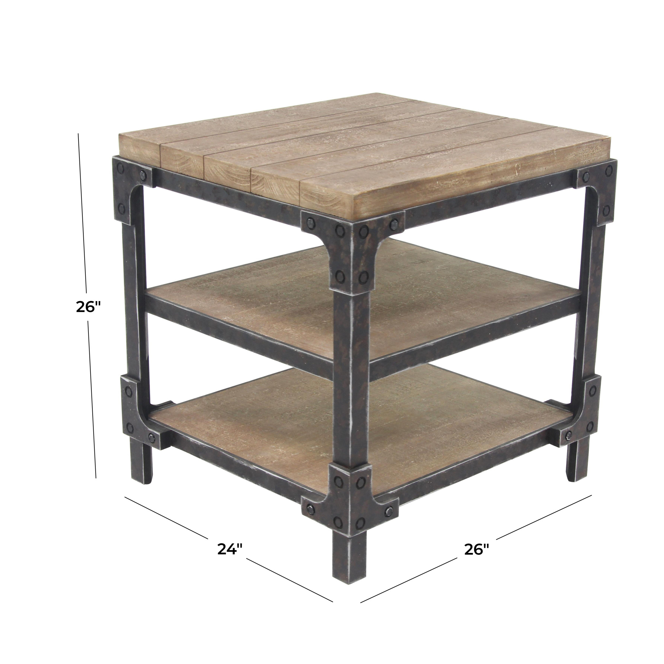 DecMode 24" x 26" Brown Wood 2 Shelf Accent Table, 1-Piece