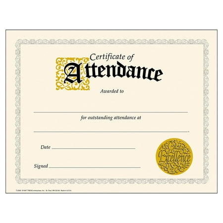 TREND ENTERPRISES INC. T-2566 CLASSIC CERTIFICATE OF ATTENDANCE 30 PACK 8. 5 X 11
