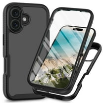 Feishell iPhone 16 Case Built-in Screen Protector Clear Rugged 360 Full Body Protective Shockproof Hard Back Soft TPU Military Dual Layer Heavy Duty Bumper Anti-Scratch Cover Case, Black