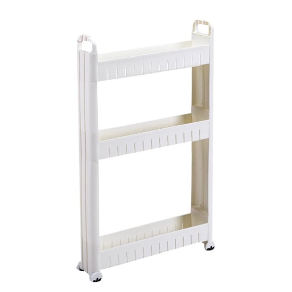 Kitchen Storage Shelf 3 Tier Slim Rolling Storage Cart Floor Small Cabinet, Bathroom Organizer Laundry Room Organization Narrow Shelf Side Storage Cabinet for Small Space