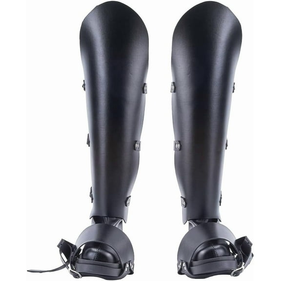 2PCS Medieval Covers Black Leather Adjustable Belt Buckle Boots Armor Leg Wraps Renaissance Pirate Steampunk Leg Guards Gaiters for LARP Knight Cosplay Costume 1set
