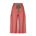 thumbnail image 3 of BLVB Womens Summer Wide Leg Capri Pants Drawstring Waist Striped Baggy Palazzo Capris Casual Lounge Pajama Pants with Pockets, 3 of 6