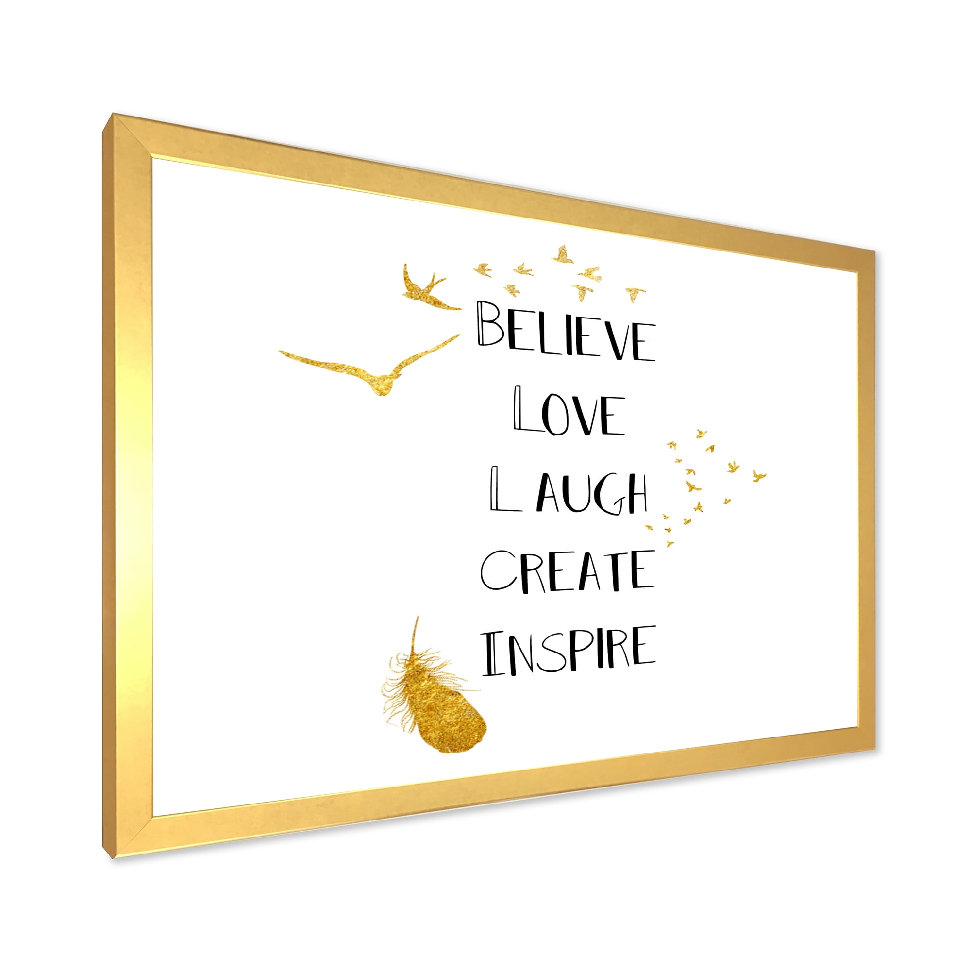 Designart 'Inspirational Quote On Gold and White' Traditional Framed Art Print