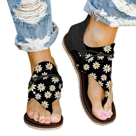 

Cathalem Womens Outdoor Sandals Leisure Fashion Sandals Flat Roman Casual Flip Summer Flop Shoes Wedge Sandals for Women Stripped Black 7.5