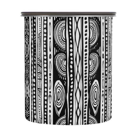 Black Tribal Boho Airtight Coffee Bean Canister 30oz Food Storage Containers with Lids For Gournd, Tea, Sugar, Flour, Rice, Cereal, Candy Cookie Jar
