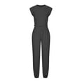 thumbnail image 4 of Scyoekwg Womens Casual 2 Piece Outfits Sleeveless Round Neck Tops Wide Leg Pants Casual Trendy Solid Color Loose Sweatsuits Sets Tracksuit (Dark Gray,L), 4 of 6