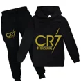 thumbnail image 3 of Conjunto de 2 piezas de ropa con capucha y pantalones con estampado de fútbol CR7 para niños y niñas de 3 a 14 años, chándal para primavera y otoño, 3 of 5