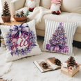 thumbnail image 4 of Purple Christmas Pillow Covers 18x18 Set of 4 - Soft Plush Decorative Cushion Covers with Christmas Tree, Santa, and Holiday Stocking - Cute Christmas Throw Pillow Covers for Couch, Sofa, Home Décor, 4 of 6