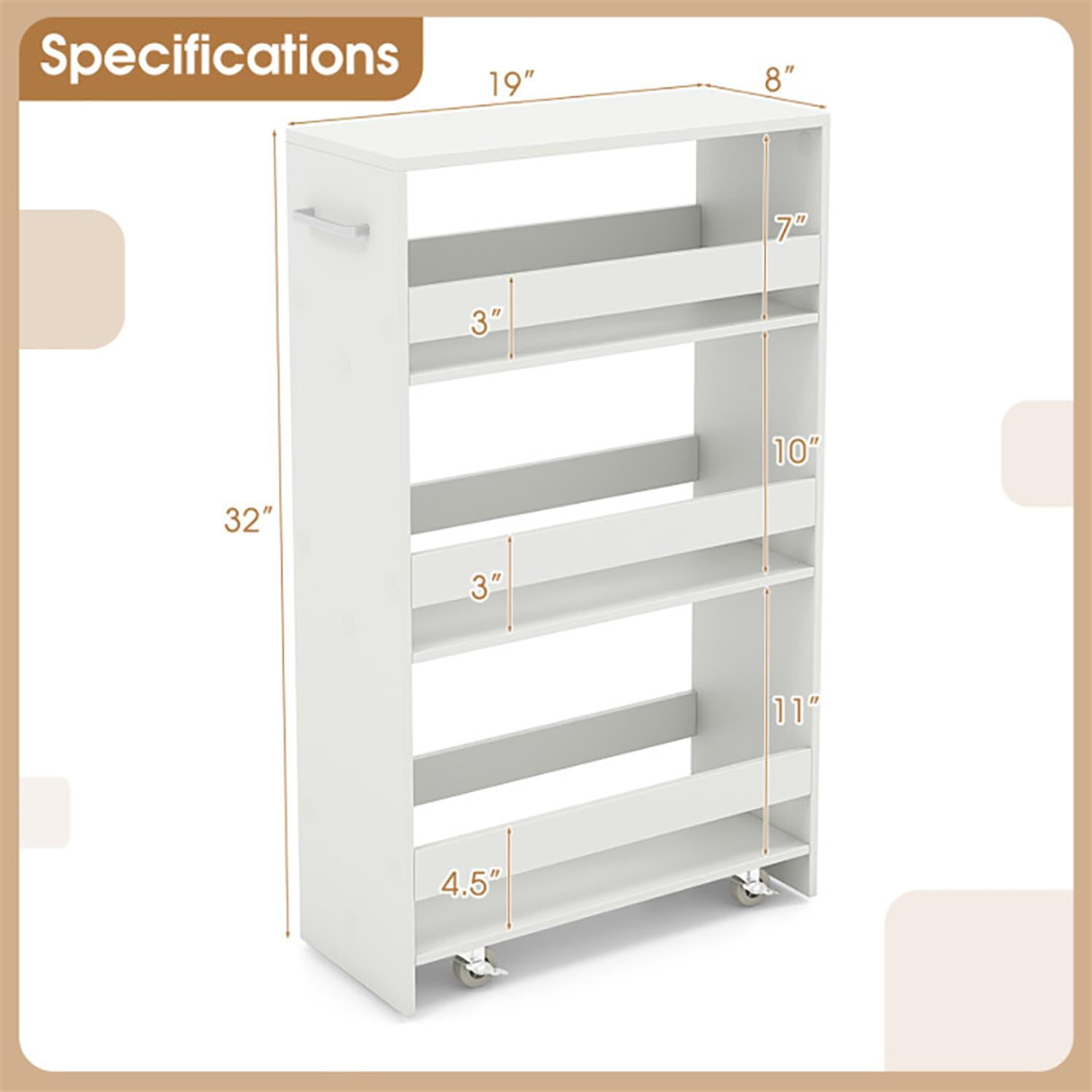 Demi Bonn 4-Tier Narrow Mobile Serving Cart with Open Shelves and Handle, Utility Cart, Bar Cart, for Kitchen Bathroom Living Room, White