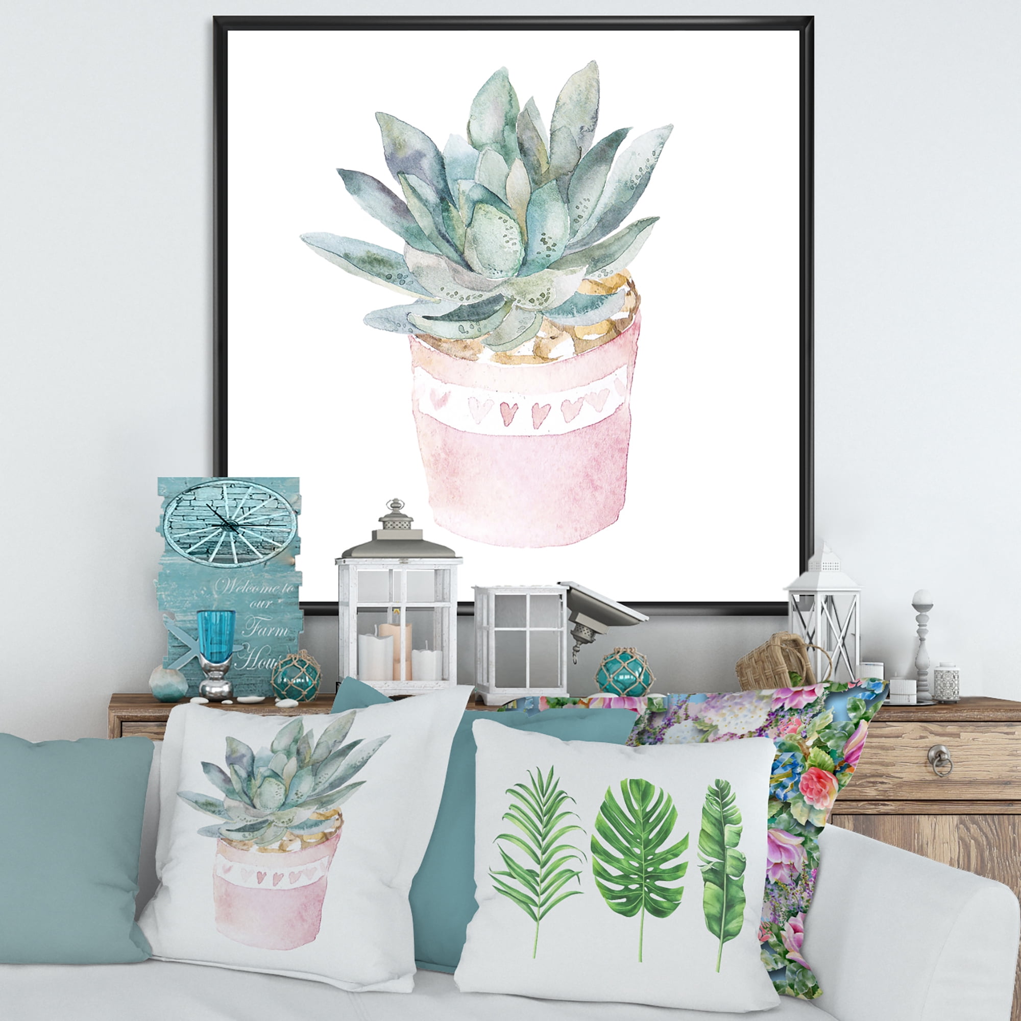 Designart 'Succulent and Cactus House Plants II' Farmhouse Framed Canvas Wall Art Print