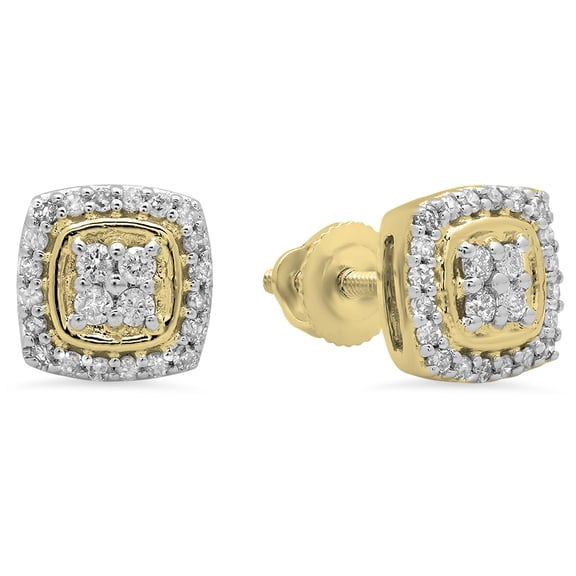 0.25 Carat (Ctw) 18K Yellow Gold Round White Diamond Ladies Stud Earrings 1/4 CT