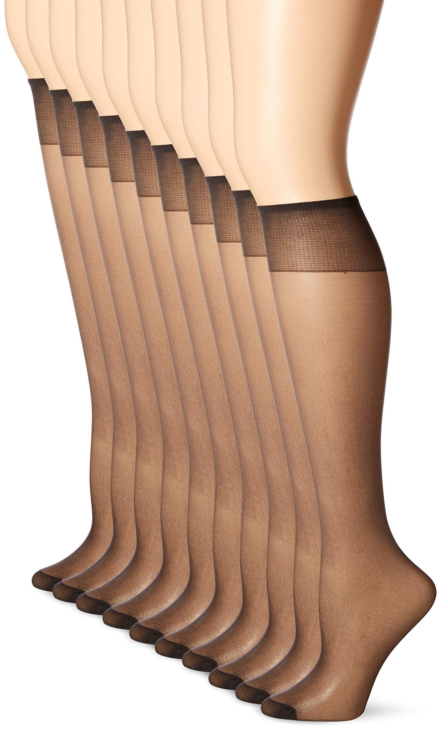 L'eggs Women's 10 Pair Everyday Reinforced Toe Knee Highs, Off Black, One Size Pack of 3