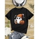thumbnail image 1 of Halloween T-shirt - Smiling, Bats & Jack-O'-Lanterns Print - Soft Knit Fabric for Spring Summer Everyday & Party Outfits - Playful Cute Character with Pumpkin & Bats Design, 1 of 6