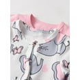 thumbnail image 4 of Newborn Baby Girl 2 Pack Long Sleeve Romper Clothes Cartoon Elephant Pattern Outfit Set Pink & White, 4 of 7