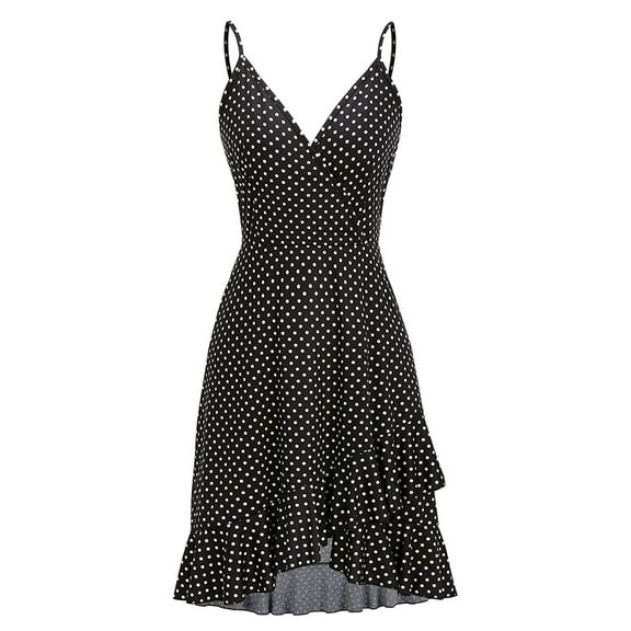 2026! Clothes under $5 asdoklhq Womens Plus Size Dresses,Women's V-Neck Floral Print Strap Summer Casual Swing Dress With Ruffle Dress