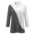 thumbnail image 4 of Huresd Womens Golf Polo Shirts Color Block Quick-Dry Golf V Neck 3/4 Sleeve Shirt for Women Tees Gray M, 4 of 5