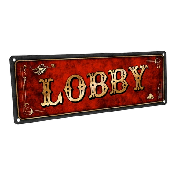 Red Lobby 4"x12" Metal Sign, Wall Décor for Home and Office