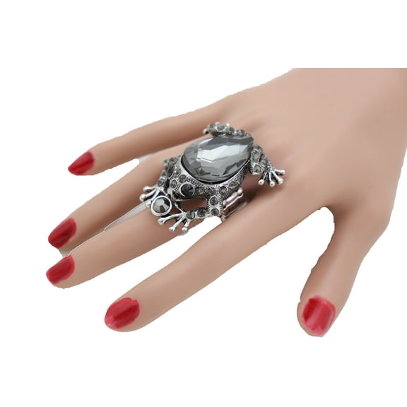 Women Silver Metal Frog Ring Fashion Jewelry Elastic Band