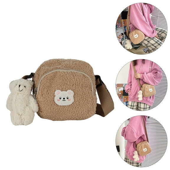 MLINS Crossbody Bag Quilted Thick Fluffy Miss Woman Brown