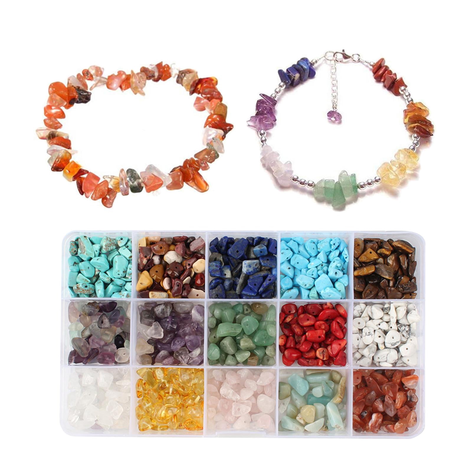 Milageto 15 Colors Assorted Gemstone Beads Irregular Natural Chips for DIY Jewelry Making B