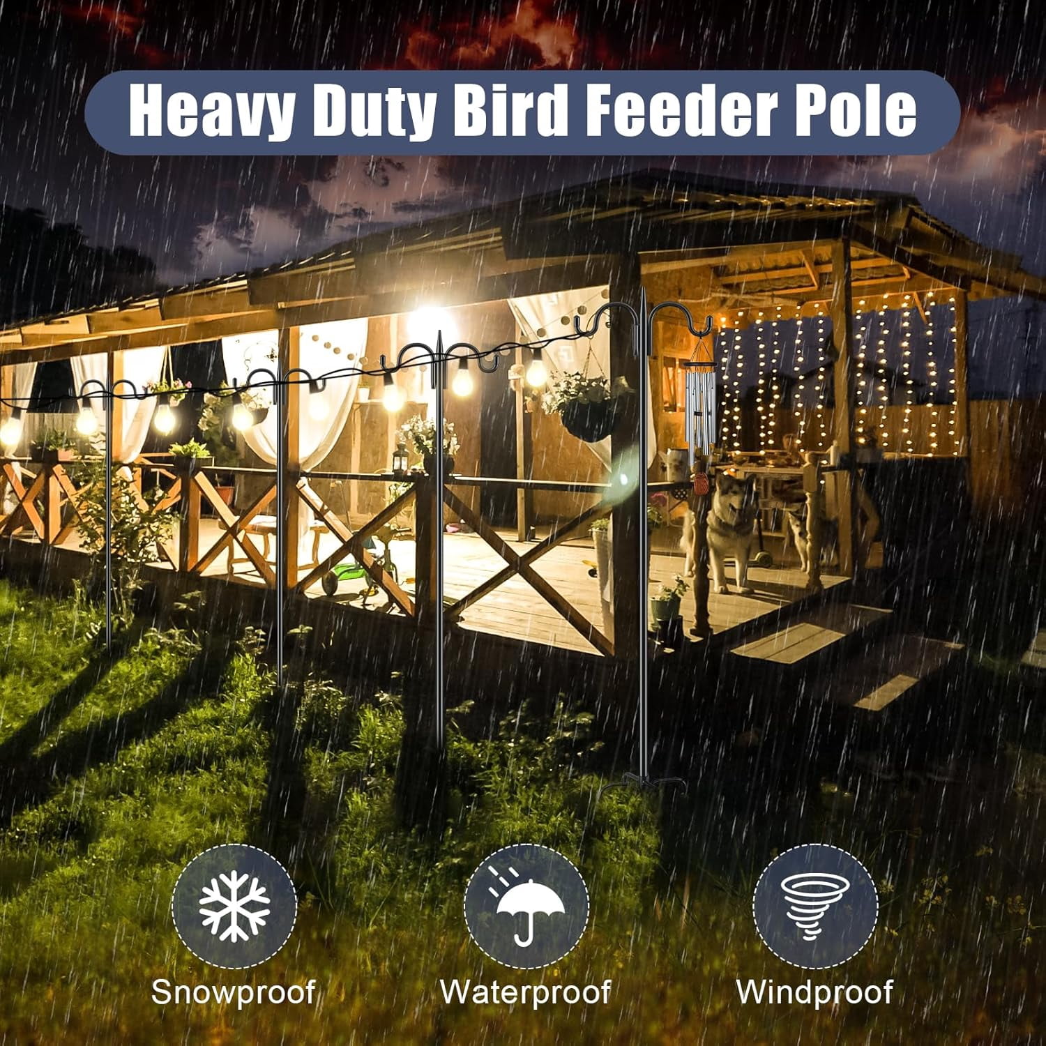 Double Shepherds Hook for Outdoor, 2 Pack 63 Inch Heavy Duty Bird Feeder Pole 5/8 Inch Thick Garden Hooks for Hanging Hummingbird Feeder, Plant Baskets, Solar Light Lanterns