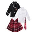 thumbnail image 3 of iiniim Girls School Uniforms Suit Jacket Coat Tops with Shirts Pleated Skirt Anime Sailor Cosplay Costume Size 4-14 A Black 10-12, 3 of 7