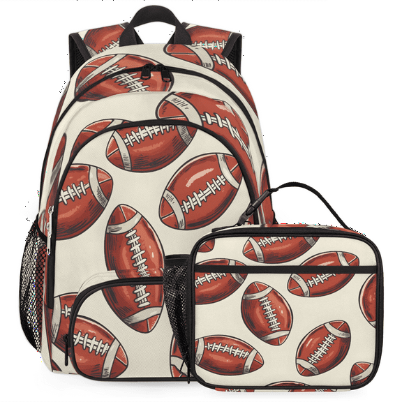 Herdesigns American Football Backpack with Lunch Box Sports Lightweight Large Travel Work Laptop Backpacks Set Casual Daypacks