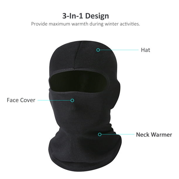 Masque facial de moto, casquette de randonnée coupe-vent d'hiver, cache-cou  noir, chapeau thermique