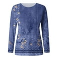 thumbnail image 3 of T-shirts à Manches Longues pour Femmes, Col Ras du Cou, Tuniques à Imprimé Floral, Hauts Doux Décontractés, Blouse Coupe Ample, 3 of 3