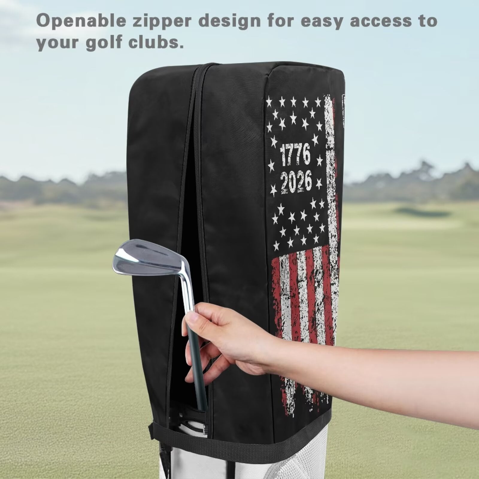 Yuyamidu 250 Years USA Flag Golf Bag Cover 1776-2026 Print Golf Bag Umbrella for Clubs with Snap Button Dust and Sun Protection Fit Most Club Bags