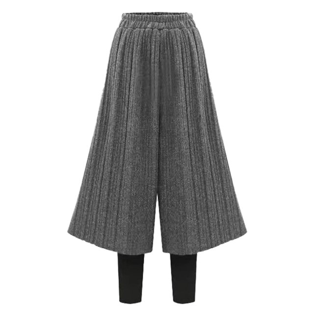 Gibobby pantalones de vestir mujer Leggings con forro polar grueso para mujer, falda con dos partes inferiores, pantalones cálidos, pantalones largos elásticos(Gris, XL)