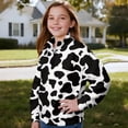 thumbnail image 3 of Uorisanigo Girls Hoodies Sweatshirts Oversized Half Zip Sweatshirt for Teen Girl, Lightweight Black and White Cow Print Long Sleeve Zipper Sweatshirts Athletic Pullover Jackets Fall Trendy, 3 of 7