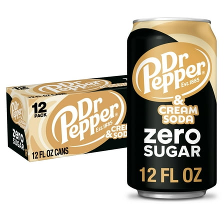 Dr Pepper & Cream Zero Sugar Soda Pop, 12 fl oz, 12 Pack Cans