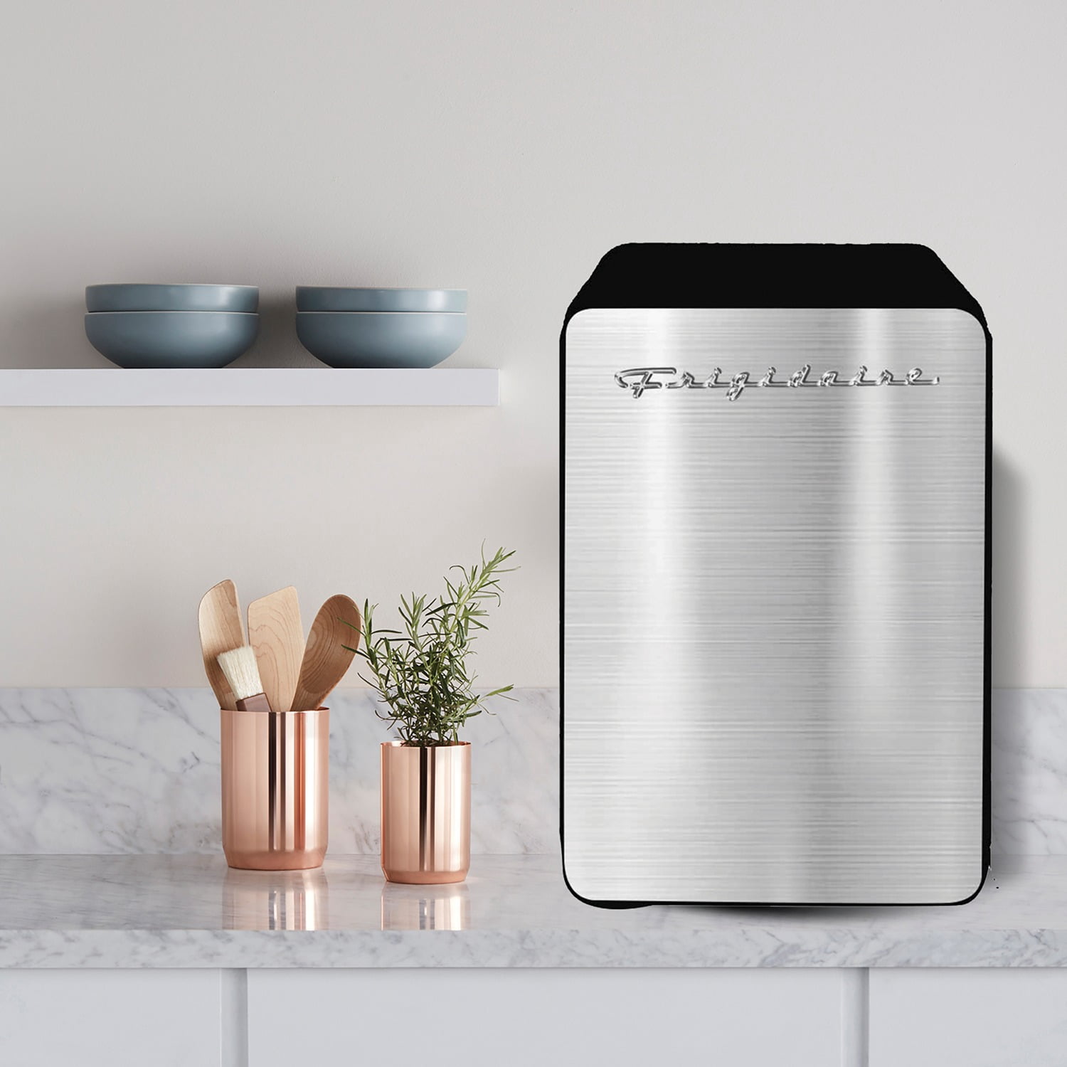 Frigidaire 0.35-Cu.-Ft. 10-Liter 15-Can Mini Retro Stainless Steel Fridge, Silver