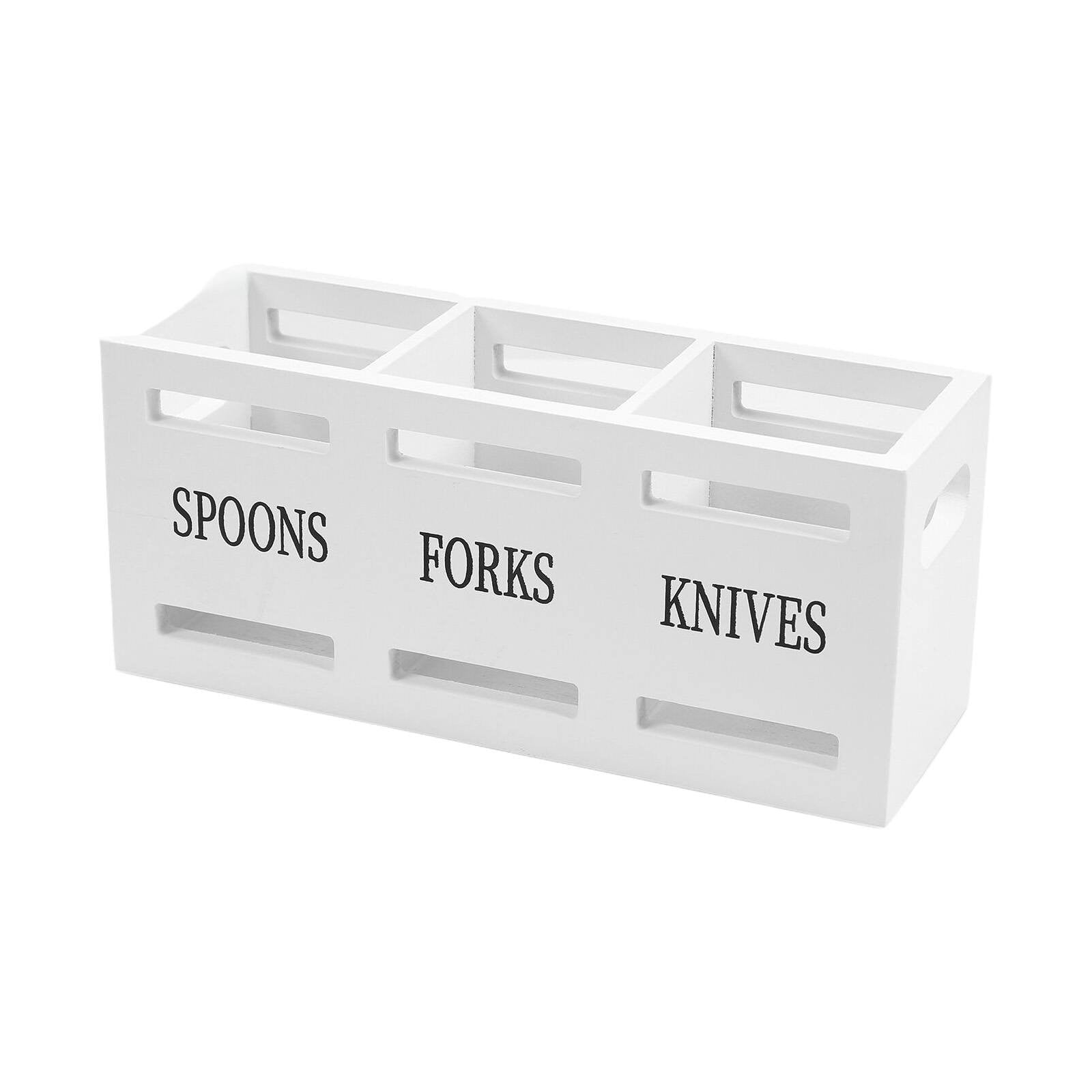 3 Compartment Wooden Cutlery Holder Modern Countertop Kitchen Utensil Organizer for Fork Spoon