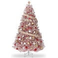 thumbnail image 5 of IDEALHOUSE 6FT Rose Gold Tinsel Prelit Christmas Tree, Festive Artificial Decor, Realistic Branches, Metal Stand, 5 of 9