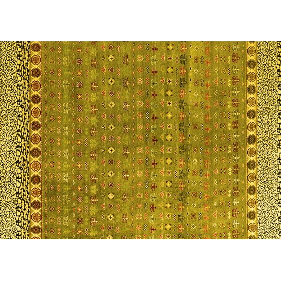 Ahgly Company Machine Washable Indoor Rectangle Abstract Yellow Modern Area Rugs, 3' x 5'