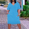 thumbnail image 2 of Plus Size Vacation Outfits for Women, V Neck Casual Sundresses To The Knee,Women'S Casual T-Shirt Dress V Neck Short Sleeve With Front Two Pockets Solid Color Oversize Dresses., 2 of 5
