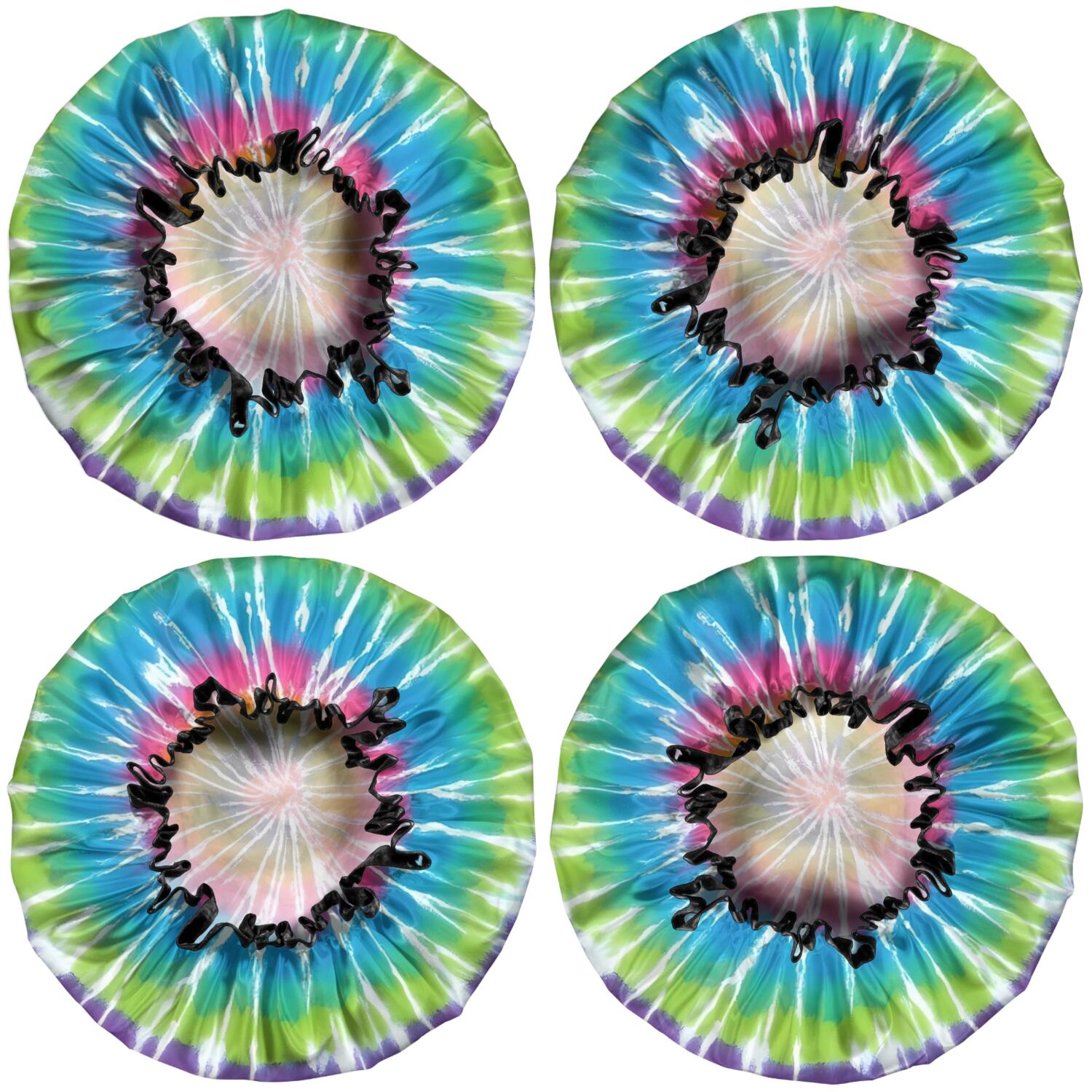 Shower Caps,Rainbow Tie Dye Mandala Pattern Waterproof Shower Cap for Women 4 Pieces,Double Reusable Hair Cover for Shower PEVA Elastic Stretch Hem