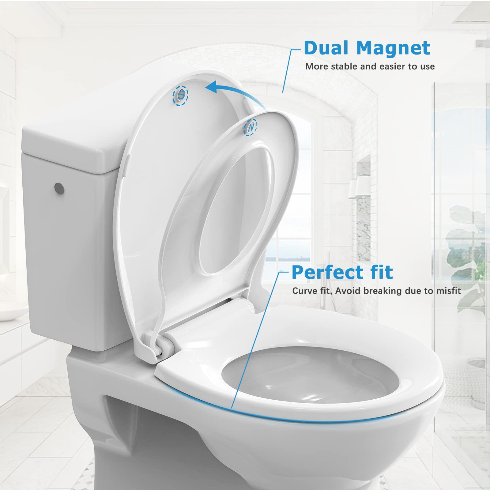 2 Pack Round Toilet Seats with Built-In Toddler Potty Training - Soft Close, Non-Slip, Easy Install & Clean, Magnetic Kids Seat, Durable Hinges, Fits Standard Toilets, White