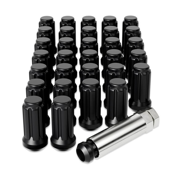 Orion Motor Tech M14x1.5 Lug Nuts Black with Spline Tuner, XL 2 inches Length with Cone Seat, Compatible with Ford F250 F350 Super Duty, Chevy Silverado 1500 2500HD and G