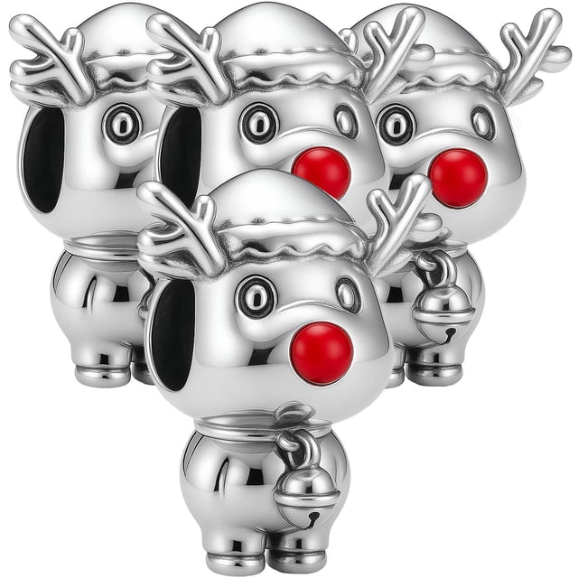 Dije plata S925 reno XmasDeer02 4Pzas Plata S925 Chapa Separador Fijo Venado Navideño Plata/Multicolor Caja Negra 3x3cm.