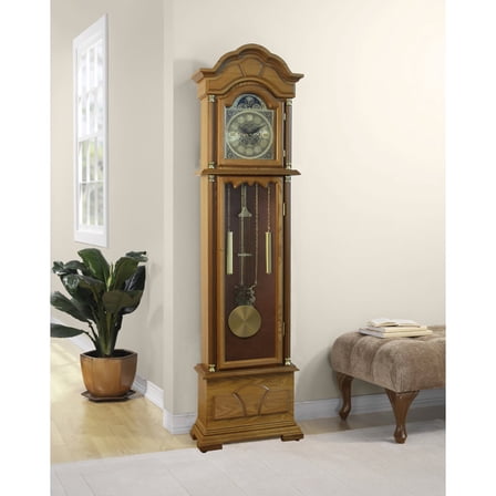 72" Floor Standing Grandfather Clock Oak Finish