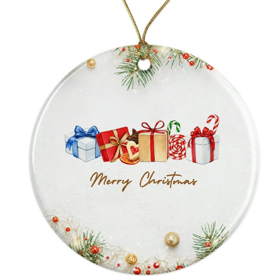 Festive Christmas Tree Ornament – Merry Christmas Gift, Holiday Decor Ceramic Ornament - 3 Inch Christmas Tree Round Ornament - Xmas Holiday Decor - String Included - ORNW0253