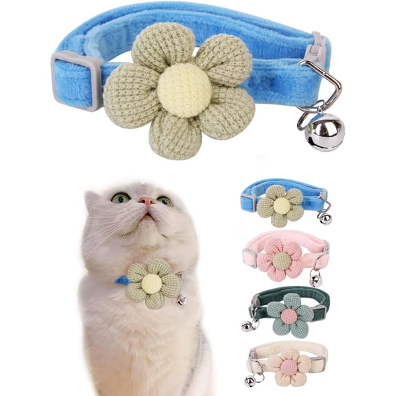 Cat Collar With Flower for Girls and Boys, Breakaway With Bells, Adjustable Kitten Collar, Cute  Breakaway 1/2Pack