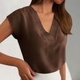 thumbnail image 2 of HXWCHs Womens Solid Ribbed T Shirt 2025 Summer Dressy Casual V-Neck Cap Sleeve top Textured Business Blouse for Work Outfits S Brown, 2 of 5