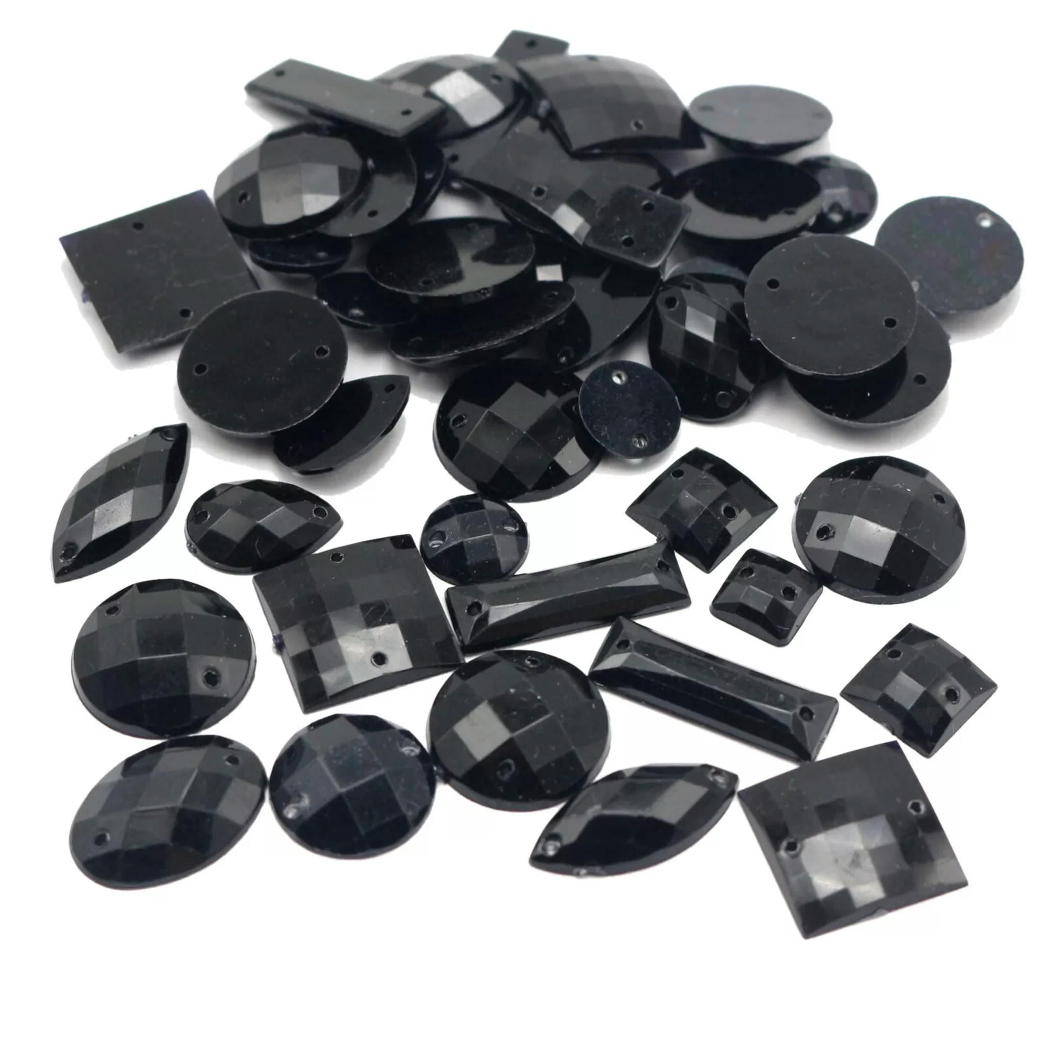 EOEMY 500 Black Color Flatback Acrylic Sewing Rhinestone Assorted Shape Sew On Beads