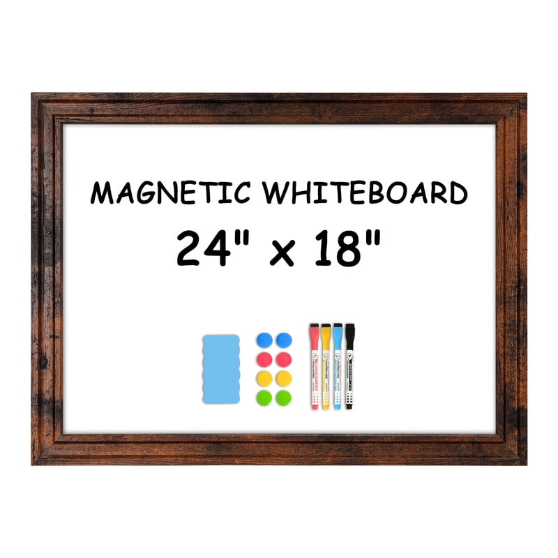 DOLLAR BOSS Magnetic Dry Erase Whiteboard, 18"x24" Magnetic Whiteboard for Wall Vintage Wood Frame Wall-Mounted White Board Decorative Notice Board for Wall, Office, Home 4 Markers 8 Magnets